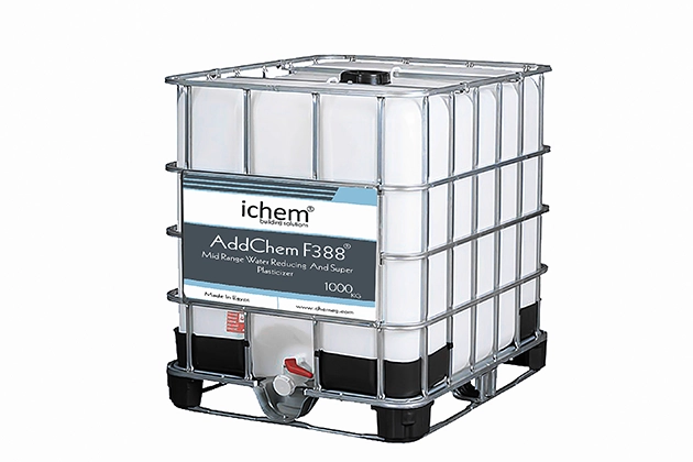 Construction-Chemicals-Solutions-ichem-addchem-F388-1000kg صورة توضح منتج f388 من شركة ichem يساعد في تقليل المياه وتحسين تشغيلية الخرسانة