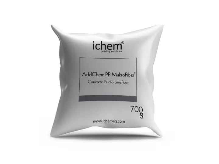 الياف تسليح خرسانة , الياف بوليمرية addchem pp-makro fiber صورة توضح عبوة منتج addchem pp-makro fiber الياف تسليح خرسانة بوليمرية وزن 700جرام من اي كيم