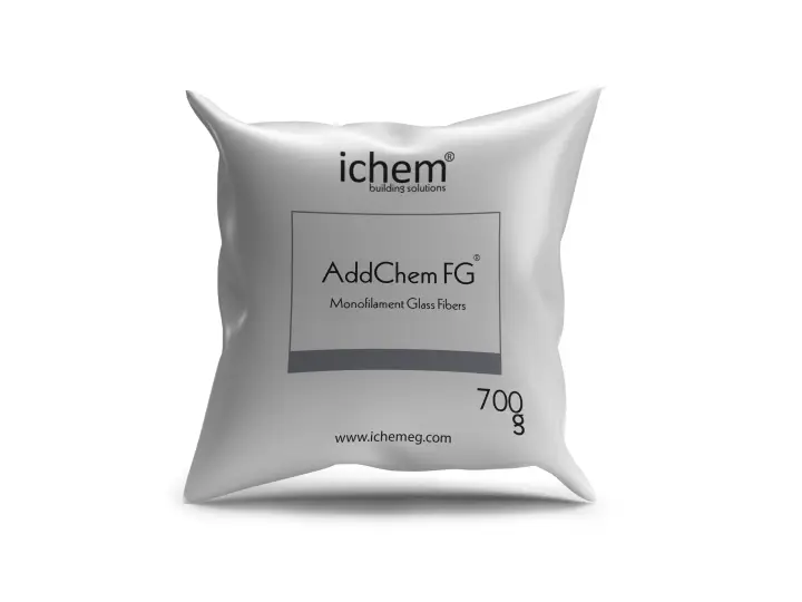 الياف زجاجية اضافات خرسانية من اي كيم تساعد في تحسين جودة الخرسانة add chem fg صورة توضح عبوة منتج addchem fg 700gm الياف زجاجية للخرسانة