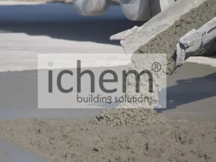 Concrete Pouring with Advanced ichem Additives A truck pouring high-quality concrete enhanced with ichem and ichem building solutions additives