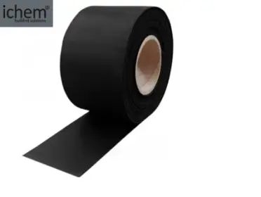 ichem: Integrated Solutions for Moisture Barriers and Building Protection A roll of black moisture barrier tape from ichem building solutions for protecting building foundations