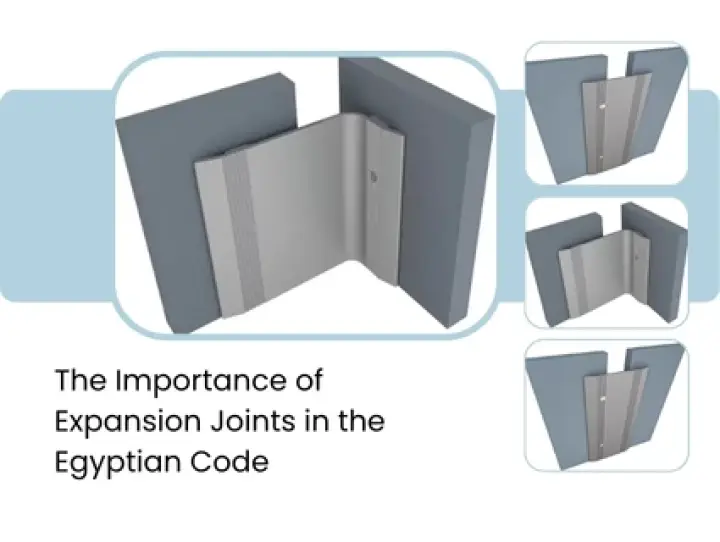The Importance of Expansion Joints in the Egyptian Building Code. 3D rendering of metal expansion joints installed between two concrete slabs, illustrating their use and importance in the Egyptian Building Code.
