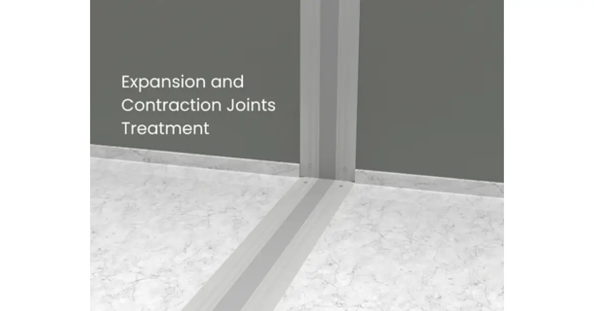 Expansion-and-Contraction-Joints-Treatment image showing the installation of metal expansion and contraction joints on a fliir and wall< highlighting professional treatment between marble tiles
