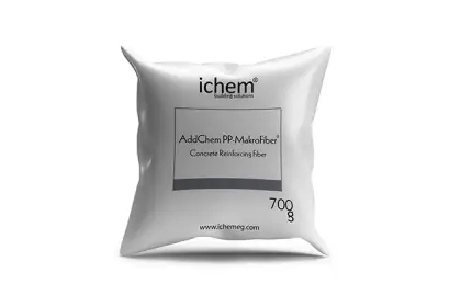 Construction-Chemicals-Solutions-ichem-addchem-PP-makro-fiber صورة توضح عبوة منتج  addchem pp-makro fiber الياف تسليح خرسانة بوليمرية وزن 700جرام من اي كيم