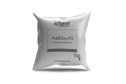 الياف زجاجية اضافات خرسانية من اي كيم تساعد في تحسين جودة الخرسانة add chem fg صورة توضح عبوة منتج addchem fg 700gm الياف زجاجية للخرسانة