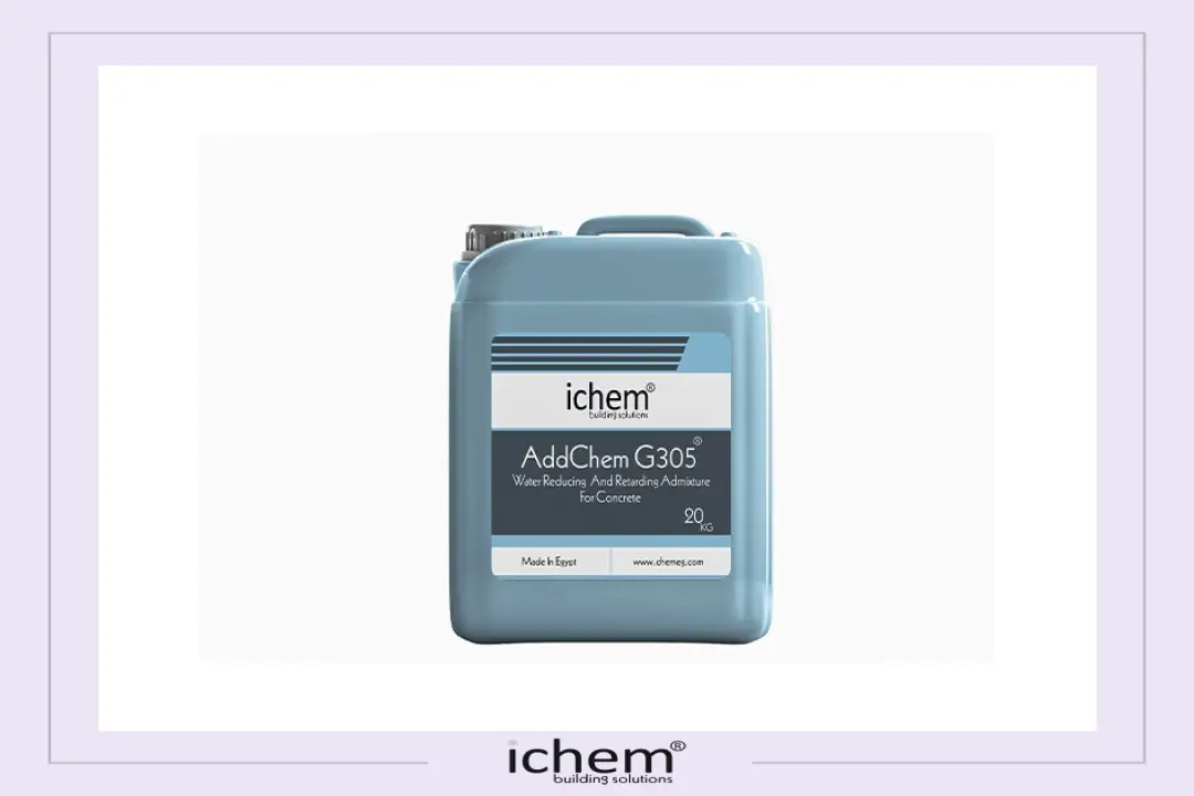Construction-Chemicals-Solutions-ichem-addchem-G305-20kg صورة توضح منتج من شركة ichem لحلول البناء يساعد في تقليل الماء في الخرسانة